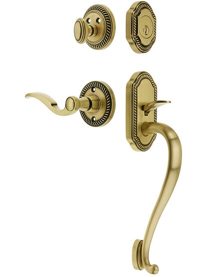 Newport Entry Lock Set in Antique Brass Finish with Right-Handed Bellagio Lever and